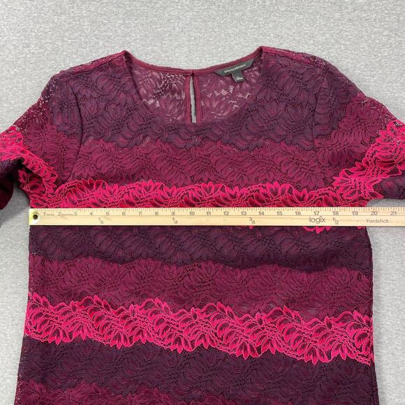 Banana Republic Top Womens L Pink Burgundy Ombre Lace Bell Sleeve Semi Sheer - Picture 5 of 12